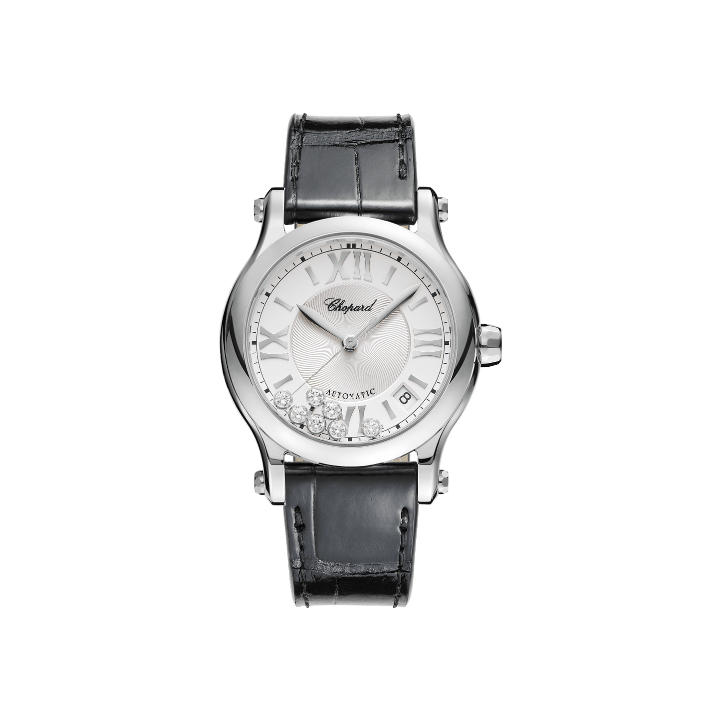 Chopard Happy Sport 36 mm Silver Dial with Diamonds Stainless Steel Alligator Leather Strap 278559-3001