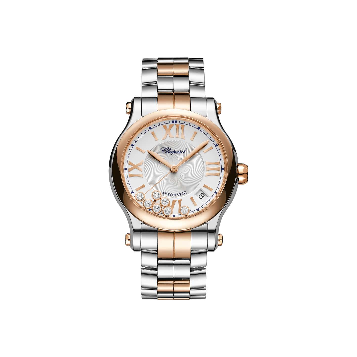 Chopard Happy Sport 36 mm Silver Dial with Diamonds 18K Rose Gold And Stainless Steel Bracelet 278559-6026