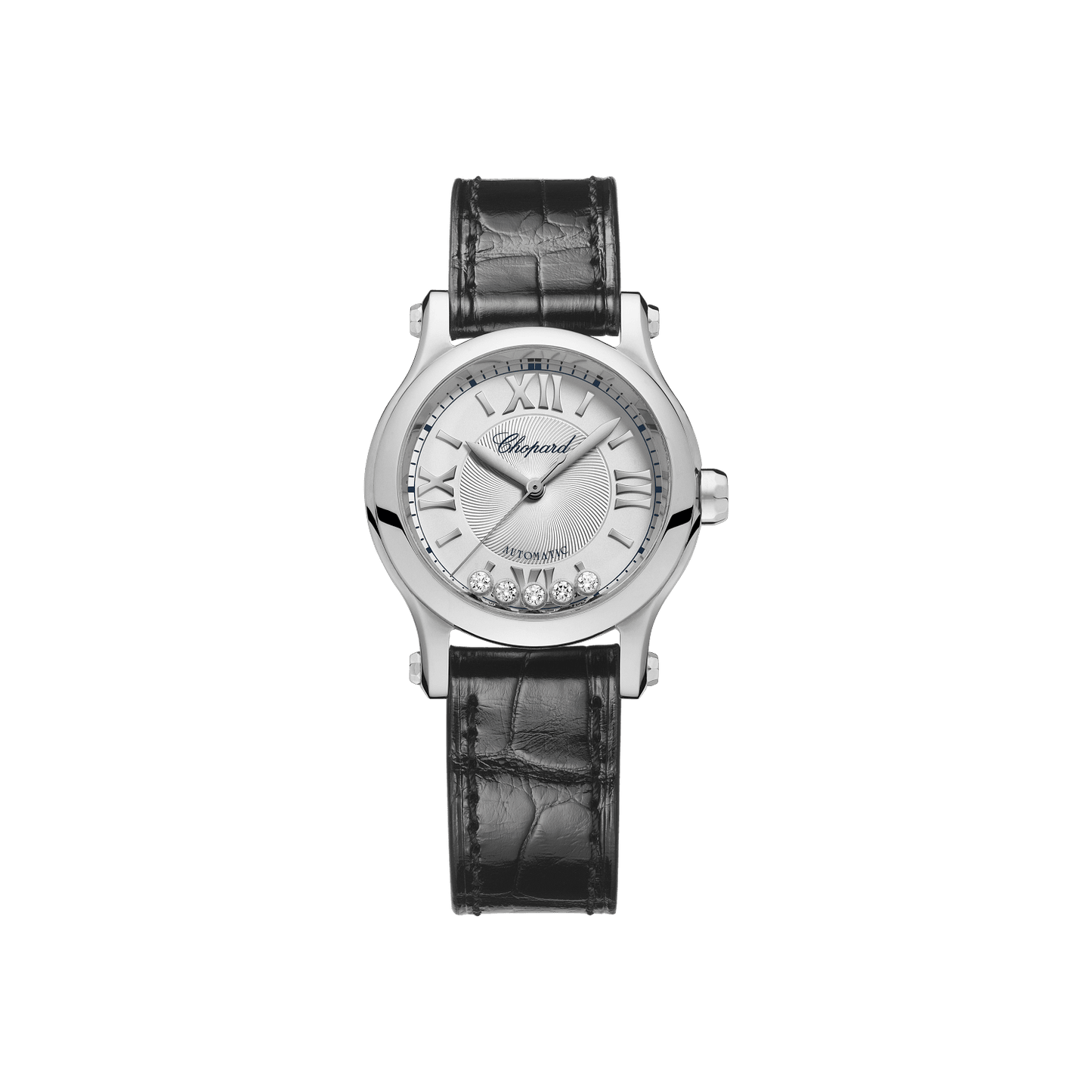 Chopard Happy Sport 30 mm Silver Dial with Diamonds Stainless Steel Alligator Leather Strap 278573-3011