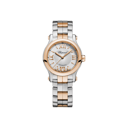 Chopard Happy Sport 30 mm Silver Dial with Diamonds 18K Rose Gold And Stainless Steel Bracelet 278573-6017