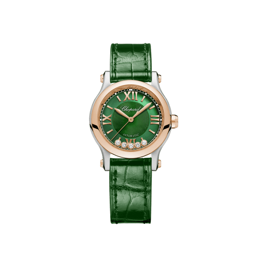 Chopard Happy Sport 30 mm Green Dial with Diamonds 18K Rose Gold And Stainless Steel Alligator Leather Strap 278573-6032