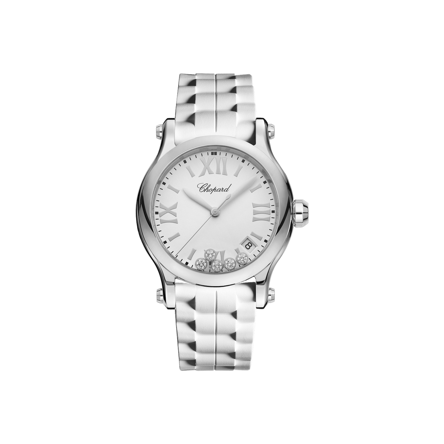 Chopard Happy Sport 36 mm White Dial with Diamonds Stainless Steel Rubber Strap 278582-3001