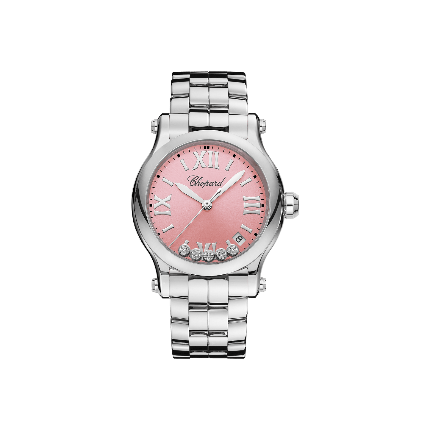 Chopard Happy Sport 36 mm Pink Dial with Diamonds Stainless Steel Bracelet 278582-3009