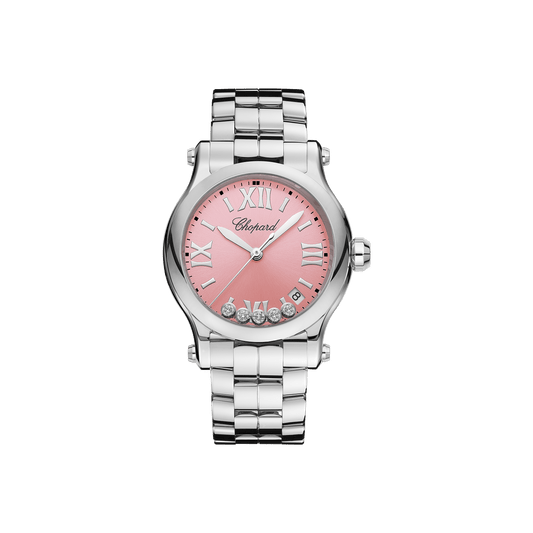 Chopard Happy Sport 36 mm Pink Dial with Diamonds Stainless Steel Bracelet 278582-3009