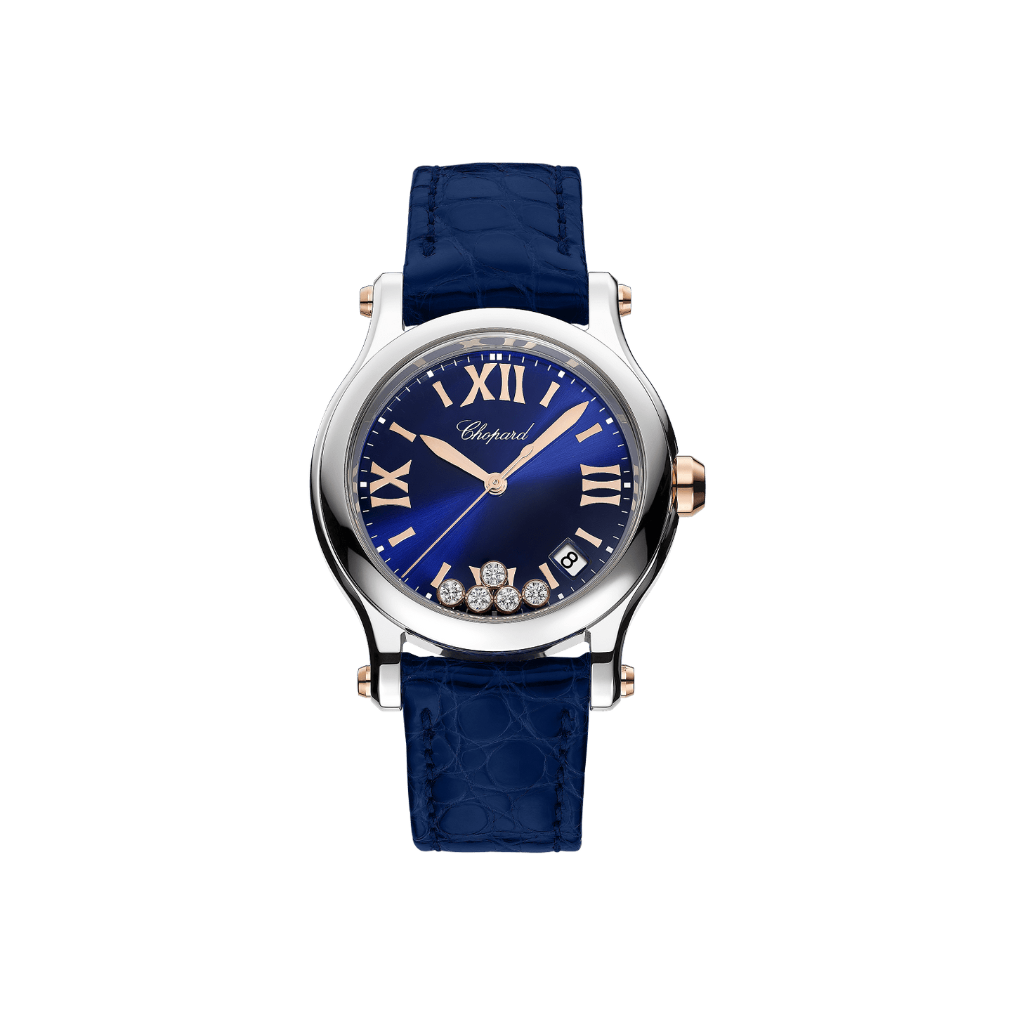 Chopard Happy Sport 36 mm Blue Dial with Diamonds 18K Rose Gold And Stainless Steel Alligator Leather Strap 278582-6012