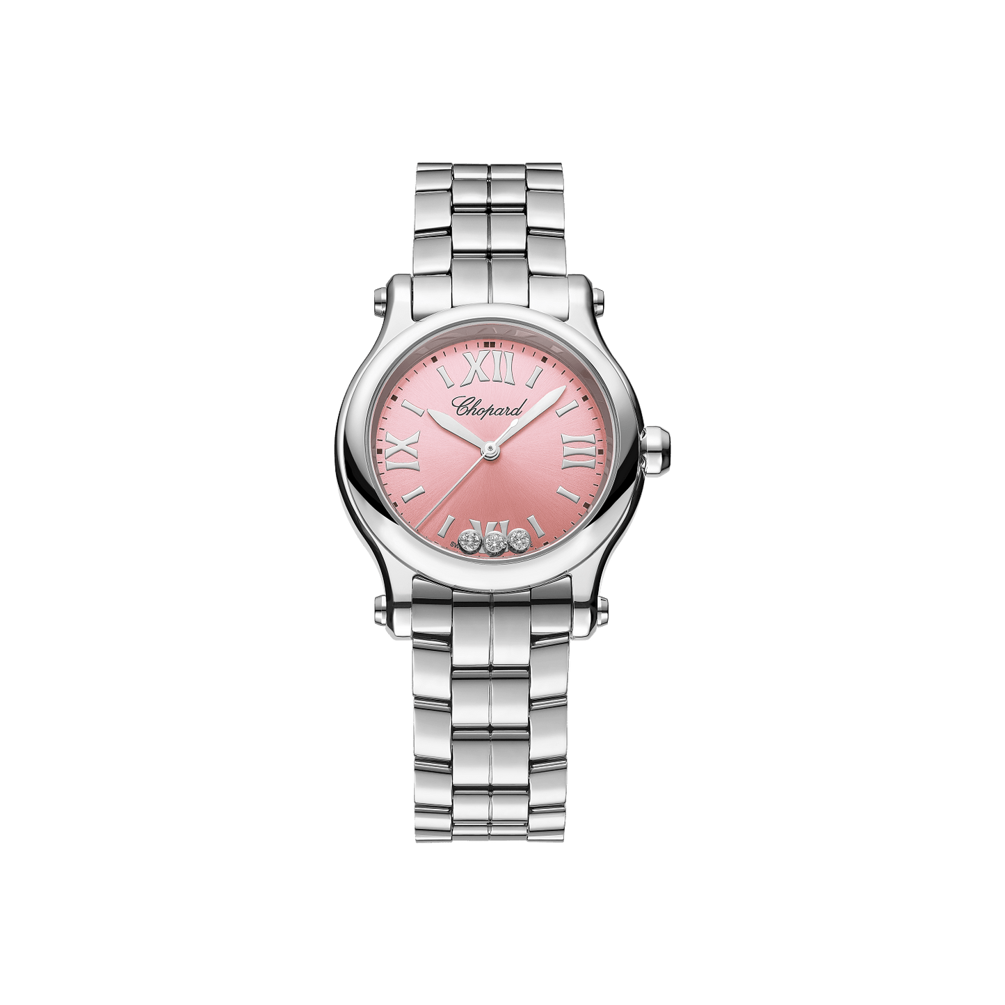 Chopard Happy Sport 30 mm Pink Dial with Diamonds Stainless Steel Bracelet 278590-3012