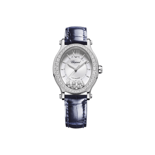 Chopard Happy Sport 29 x 31 mm Silver Dial with Diamonds Stainless Steel Alligator Leather Strap 278602-3003