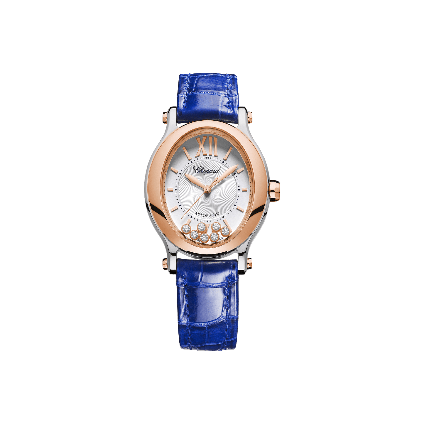 Chopard Happy Sport 29 x 31 mm Silver Dial with Diamonds 18K Rose Gold And Stainless Steel Alligator Leather Strap 278602-6001