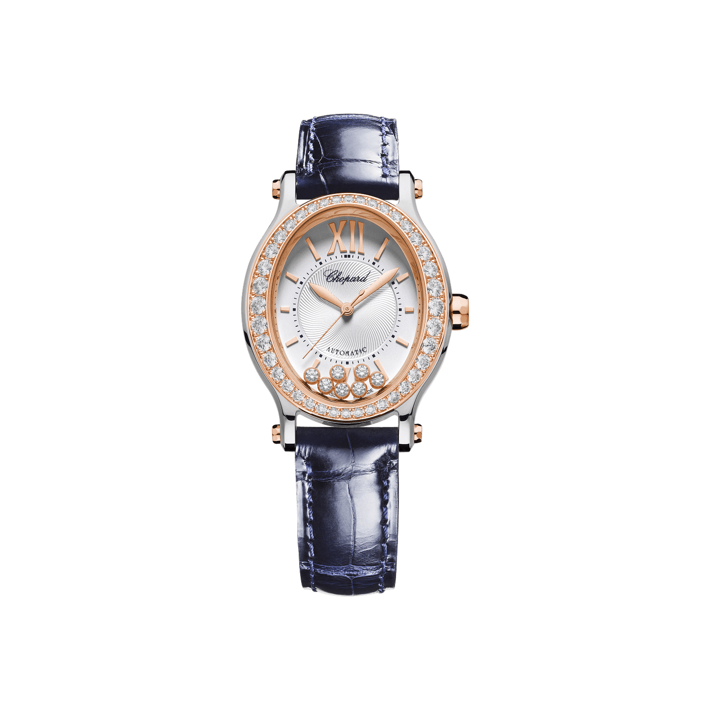 Chopard Happy Sport 29 x 31 mm Silver Dial with Diamonds 18K Rose Gold And Stainless Steel Alligator Leather Strap 278602-6003