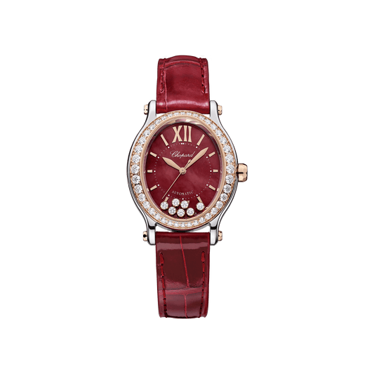 Chopard Happy Sport 29 x 31 mm Red Mother-Of-Pearl Dial with Diamonds 18K Rose Gold And Stainless Steel Alligator Leather Strap 278602-6005