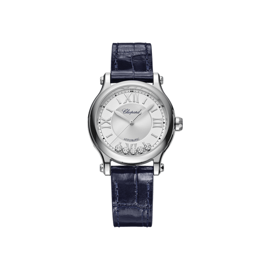 Chopard Happy Sport 33 mm Silver Dial with Diamonds Stainless Steel Alligator Leather Strap 278608-3001