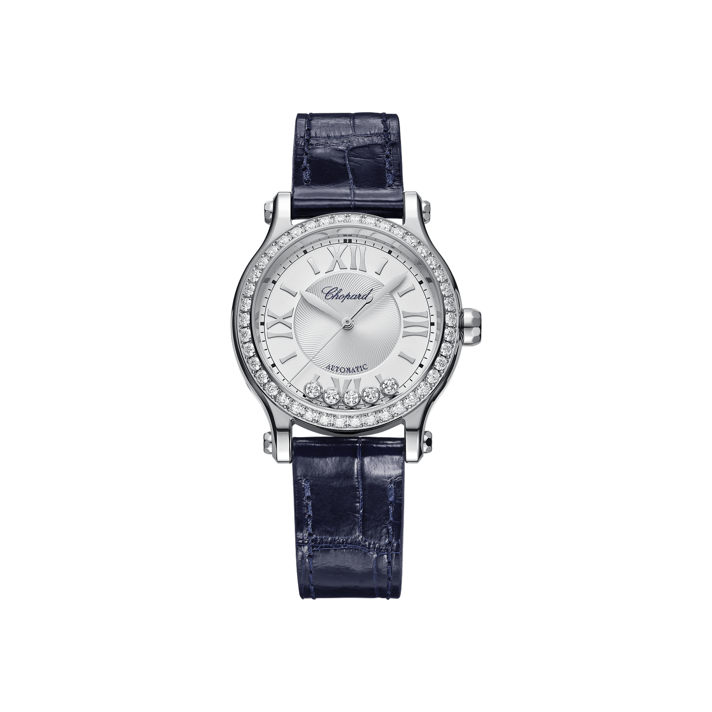 Chopard Happy Sport 33 mm Silver Dial with Diamonds Stainless Steel Alligator Leather Strap 278608-3003