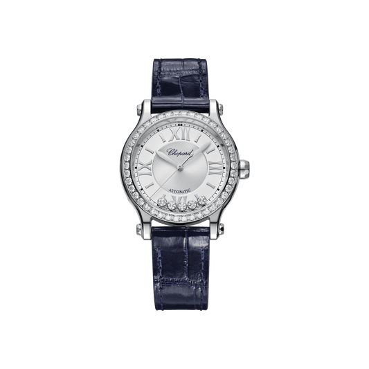 Chopard Happy Sport 33 mm Silver Dial with Diamonds Stainless Steel Alligator Leather Strap 278608-3003