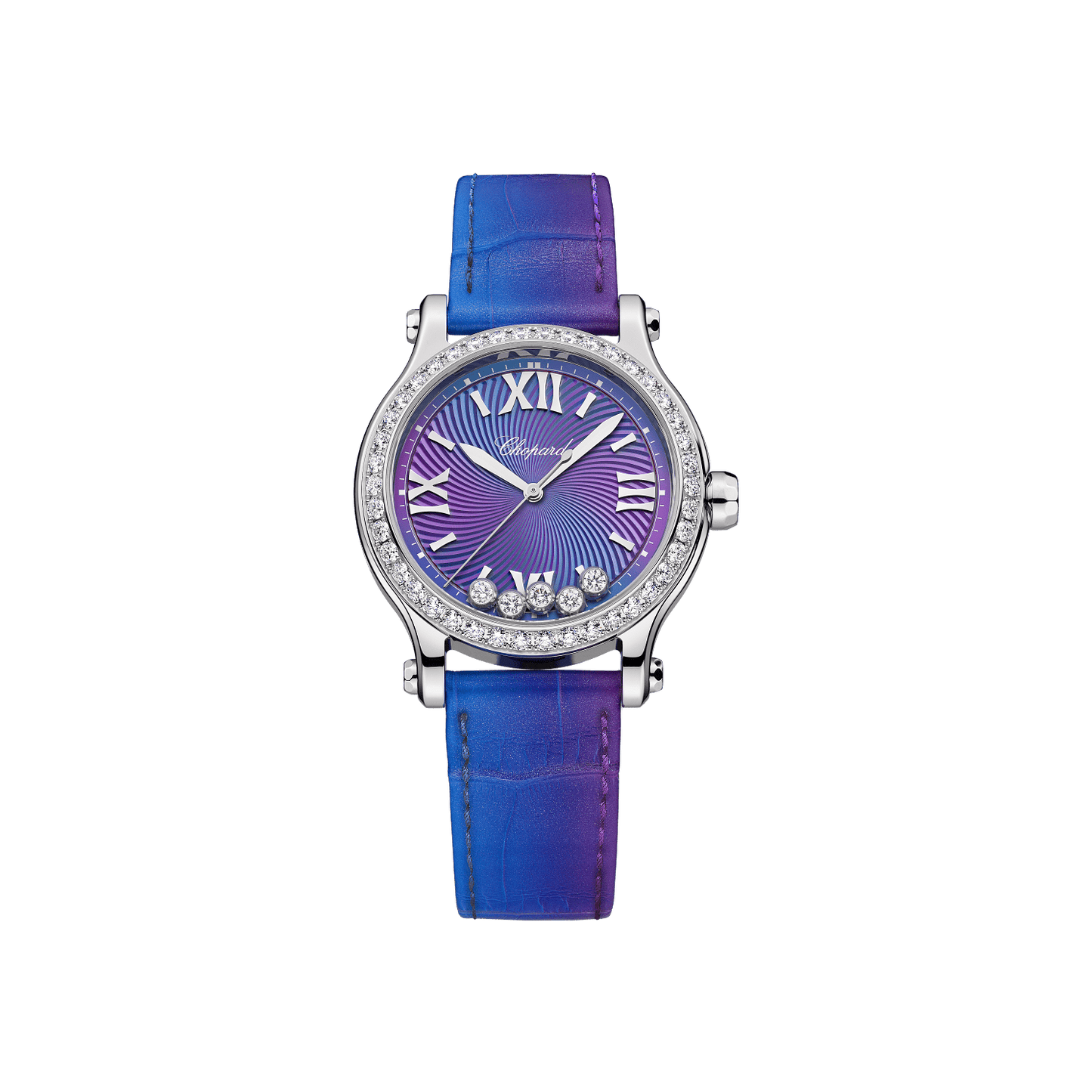 Chopard Happy Sport 33 mm Purple Night Dial with Diamonds Stainless Steel Alligator Leather Strap 278608-3006