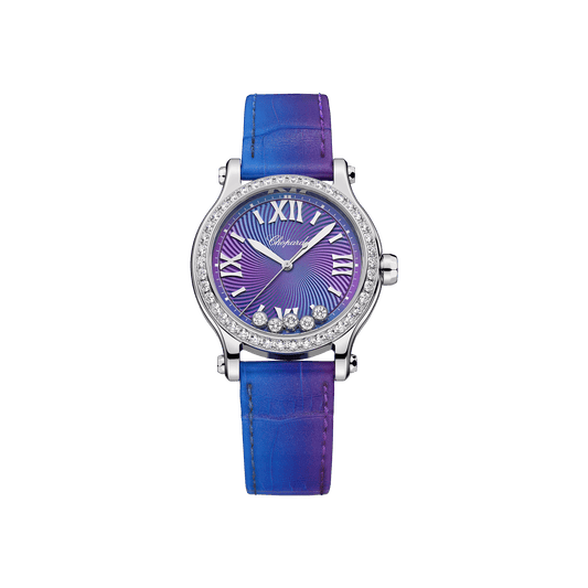 Chopard Happy Sport 33 mm Purple Night Dial with Diamonds Stainless Steel Alligator Leather Strap 278608-3006