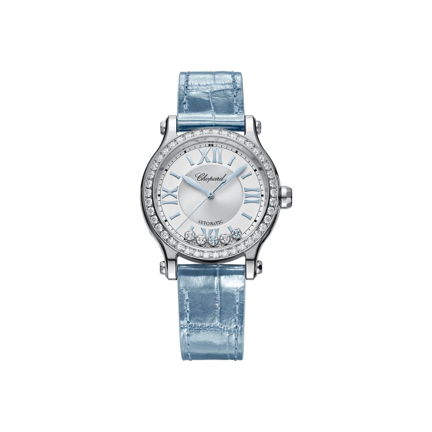 Chopard Happy Sport 33 mm Silver Dial with Diamonds Stainless Steel Alligator Leather Strap 278608-3009