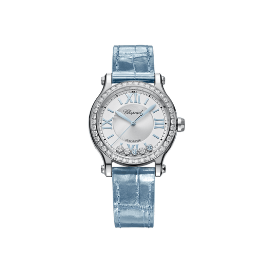 Chopard Happy Sport 33 mm Silver Dial with Diamonds Stainless Steel Alligator Leather Strap 278608-3009