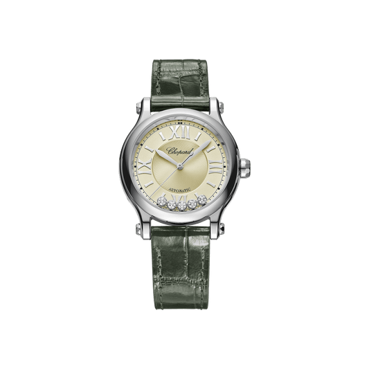 Chopard Happy Sport 33 mm Ivory-Colored Dial with Diamonds Stainless Steel Alligator Leather Strap 278608-3010