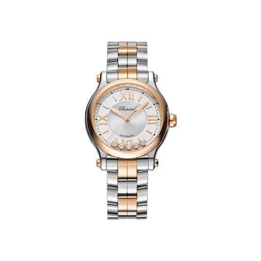 Chopard Happy Sport 33 mm Silver Dial with Diamonds 18K Rose Gold And Stainless Steel Bracelet 278608-6002