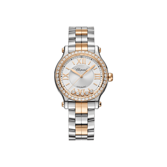 Chopard Happy Sport 33 mm Silver Dial with Diamonds 18K Rose Gold And Stainless Steel Bracelet 278608-6004