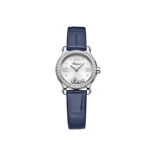 Chopard Happy Sport 25 mm Silver Dial with Diamonds Stainless Steel Alligator Leather Strap 278620-3002