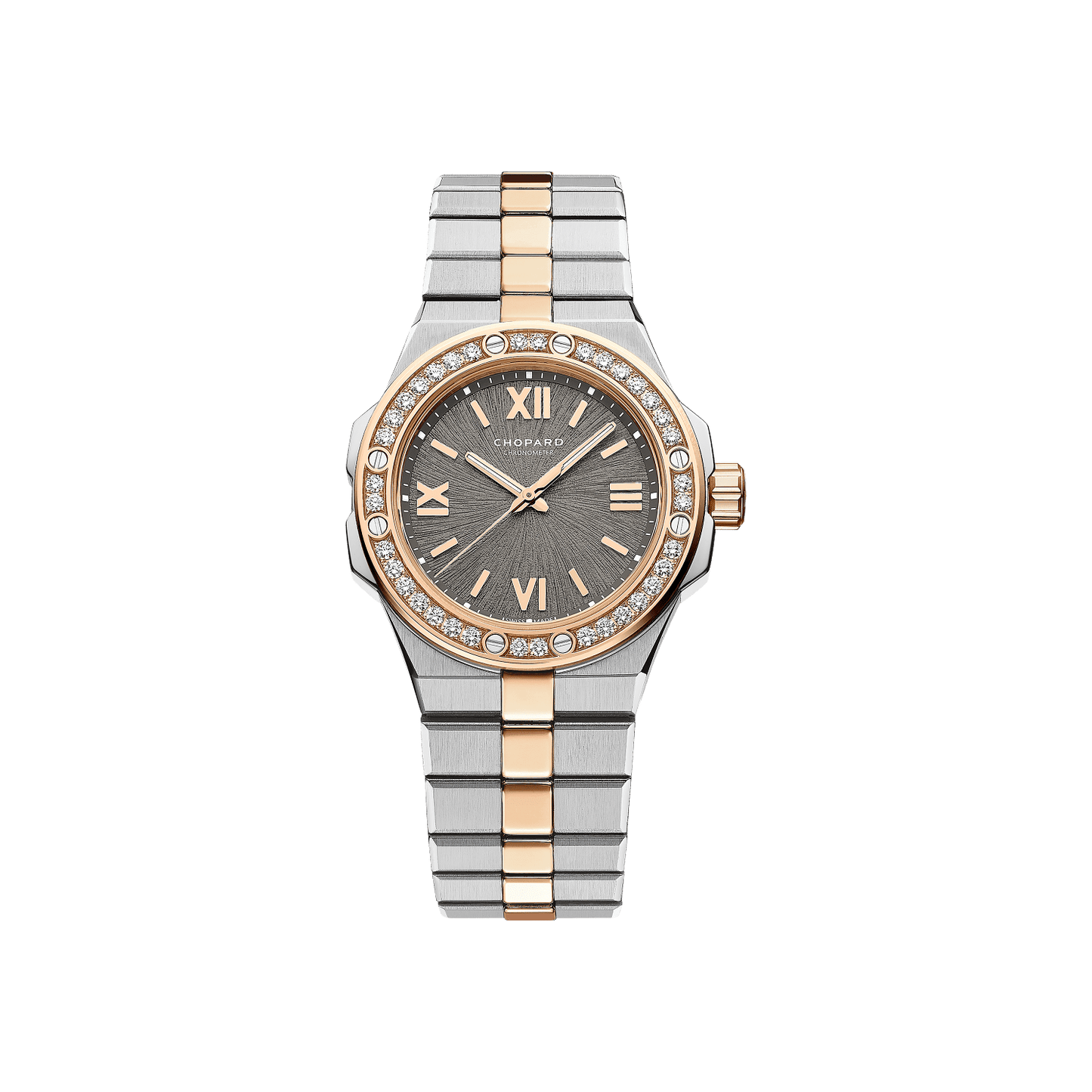 Chopard Alpine Eagle 33 mm Grey Dial with Diamonds 18K Rose Gold And Stainless Steel Bracelet 298617-6002