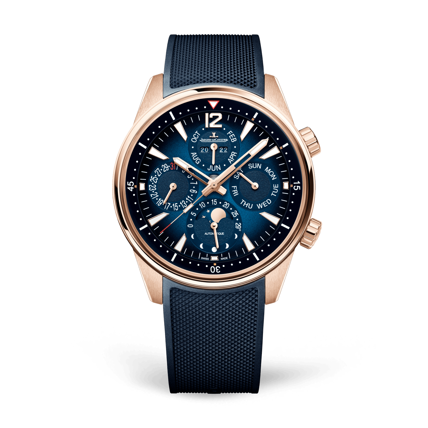 Jaeger-LeCoultre Polaris Perpetual Calendar 42 mm Blue Dial Pink Gold Rubber Strap Q908268J