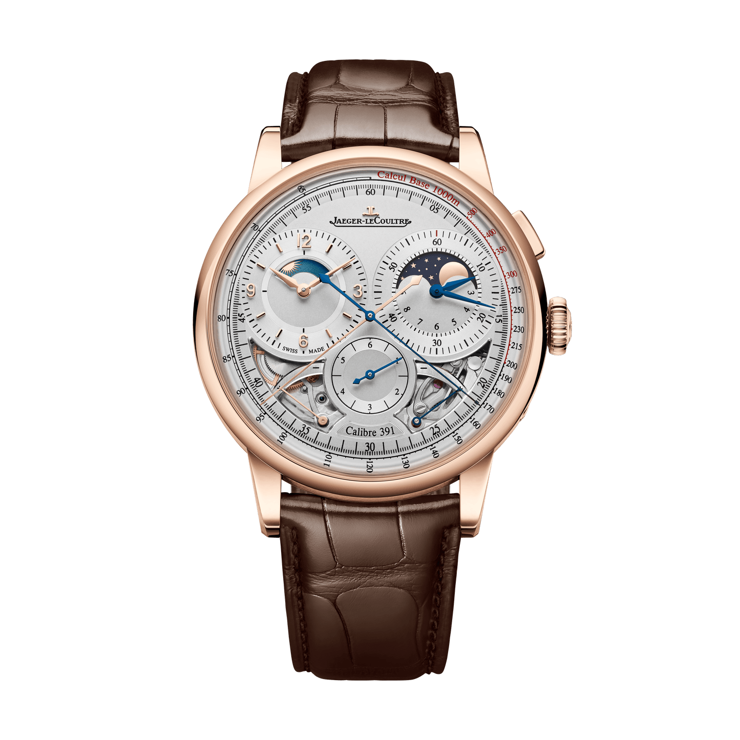 Jaeger-LeCoultre Duometre Chronograph Moon 42.5 mm Grey Dial Pink Gold Alligator Leather Strap Q622252J