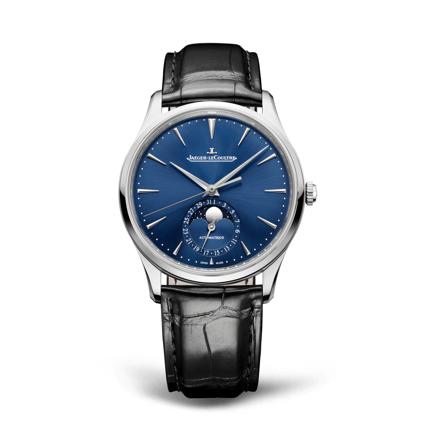 Jaeger-LeCoultre Master Ultra Thin Moon 39 mm Blue Dial Stainless Steel Alligator Leather Strap Q1368480