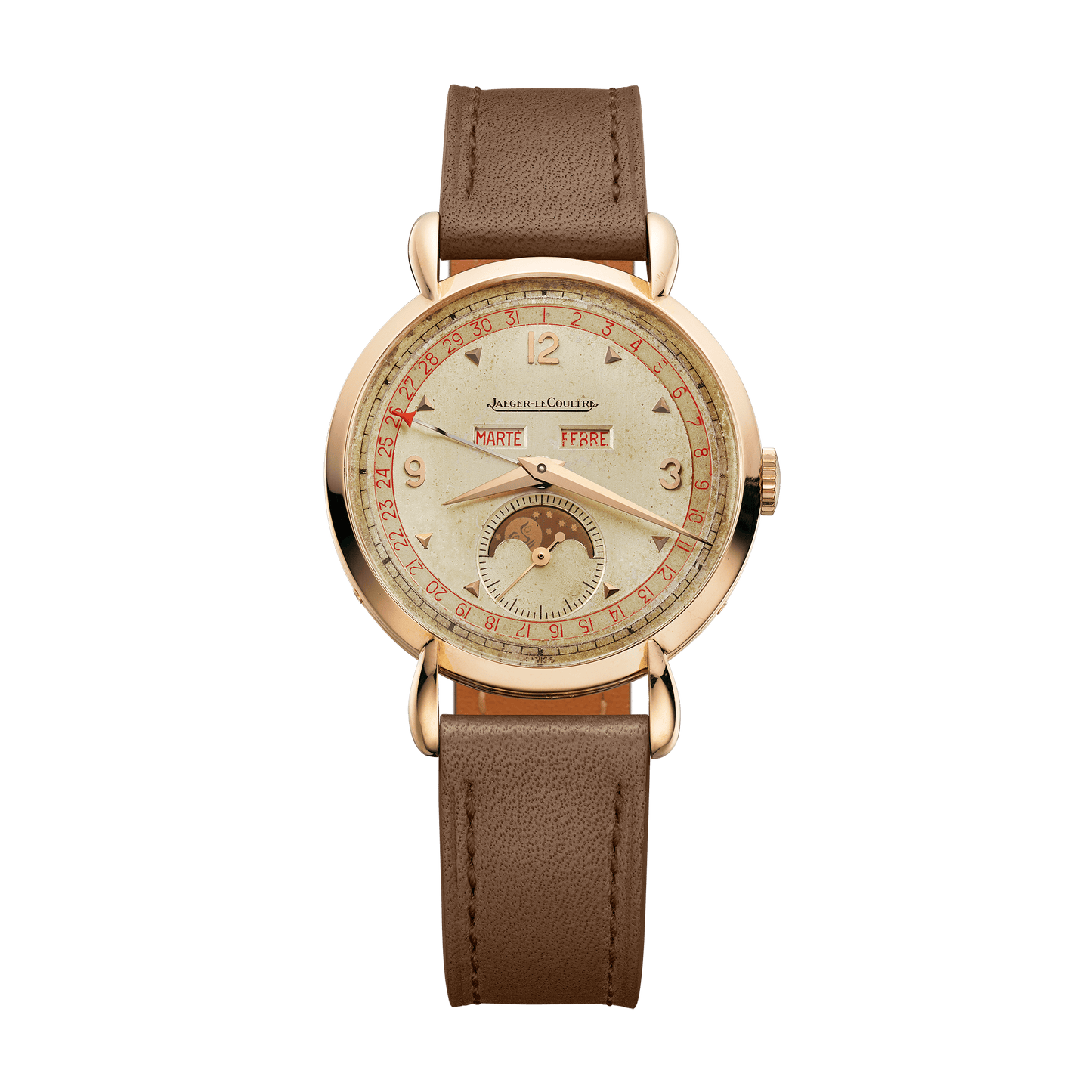 Jaeger-LeCoultre THE COLLECTIBLES Calendar 35 mm Beige Dial 18k Yellow Gold Calfskin Leather Strap QVE27221