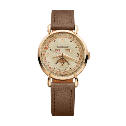 Jaeger-LeCoultre THE COLLECTIBLES Calendar 35 mm Beige Dial 18k Yellow Gold Calfskin Leather Strap QVE27221