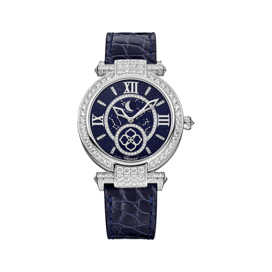 Chopard IMPERIALE Moonphase 36 mm Blue Dial with Diamonds 18K White Gold Alligator Leather Strap 384246-1002