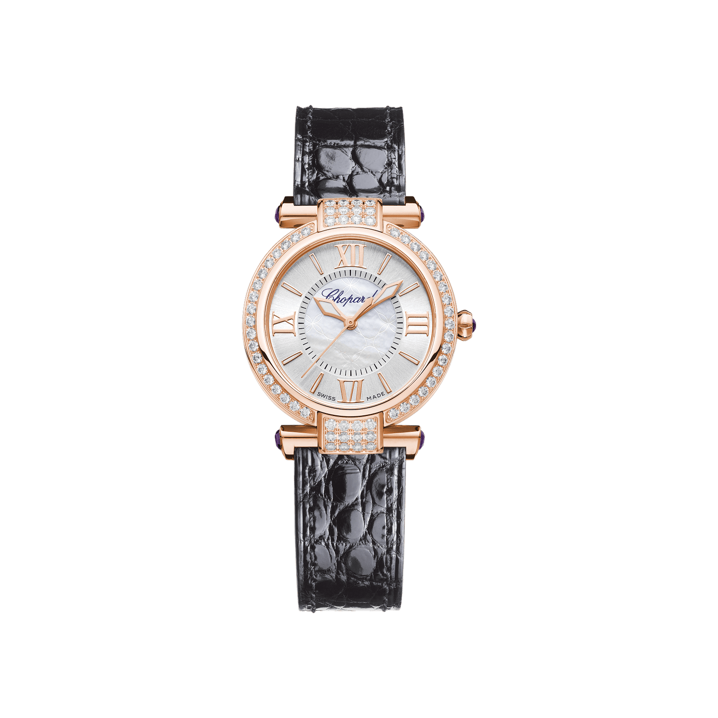 Chopard IMPERIALE 29 mm Silver Mother-Of-Pearl Dial with Diamonds 18k Rose Gold Alligator Leather Strap 384319-5007