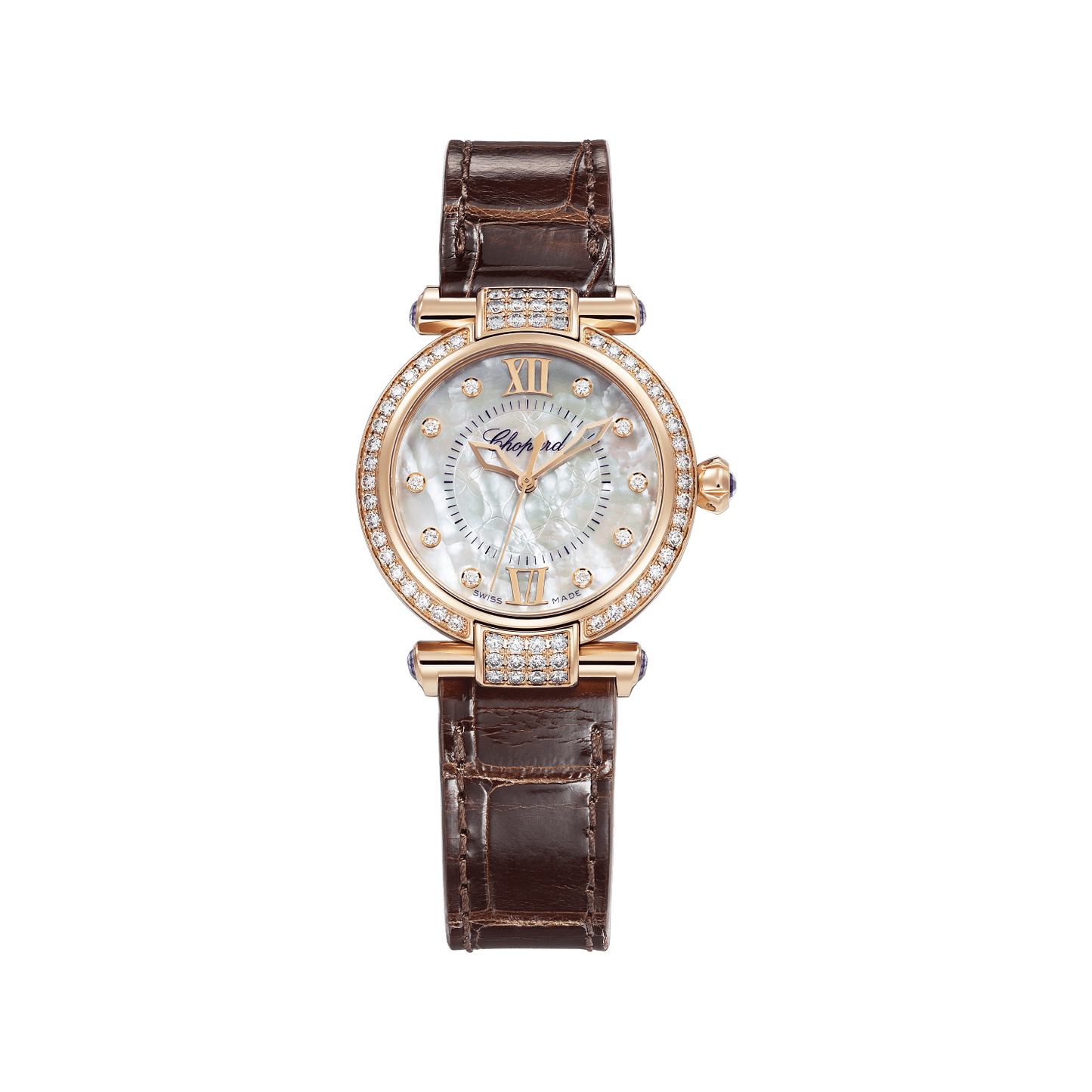 Chopard IMPERIALE 29 mm White Mother-Of-Pearl Dial with Diamonds 18k Rose Gold Alligator Leather Strap 384319-5010