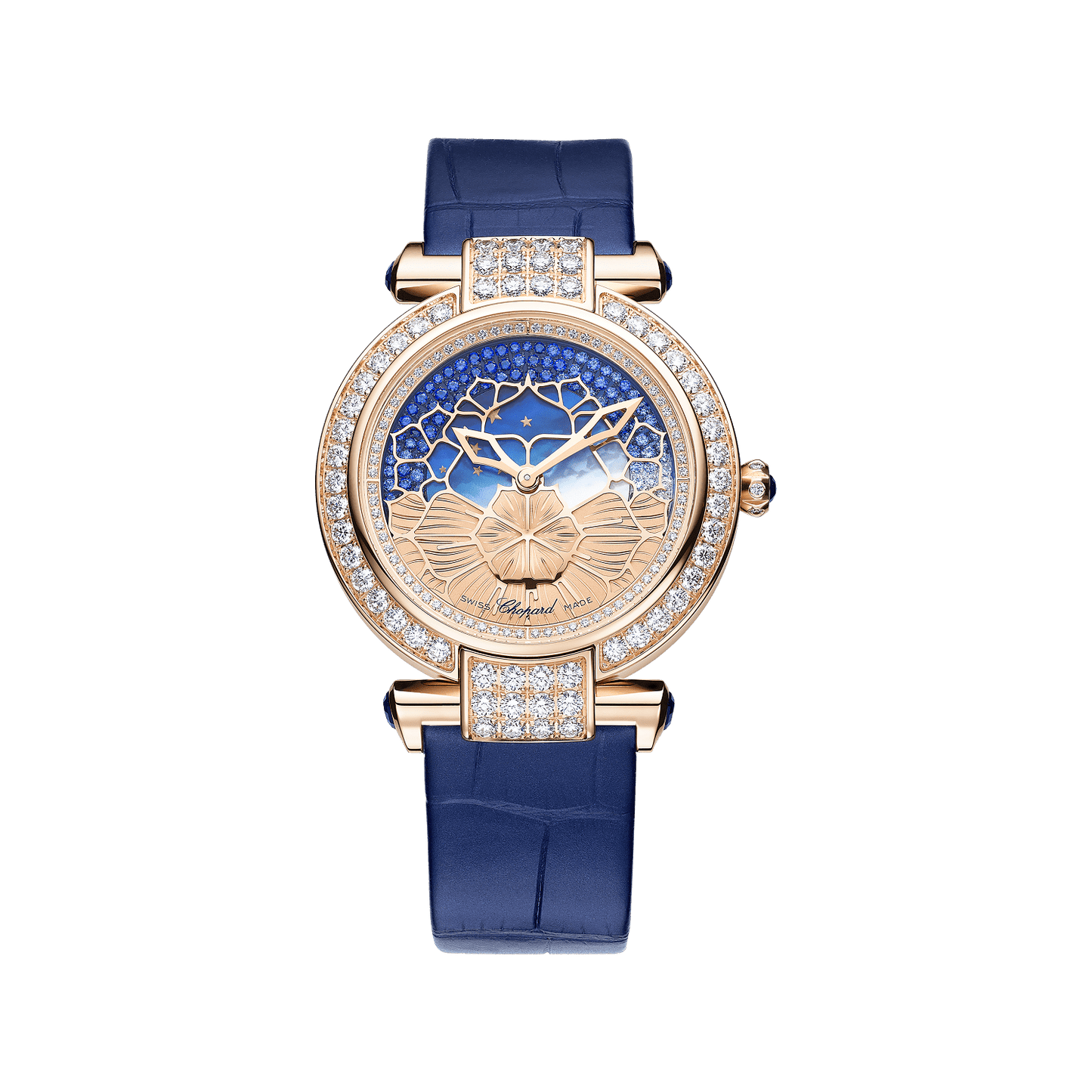 Chopard IMPERIALE Day & Night 36 mm Blue Dial with Diamonds 18k Rose Gold Alligator Leather Strap 385388-5001