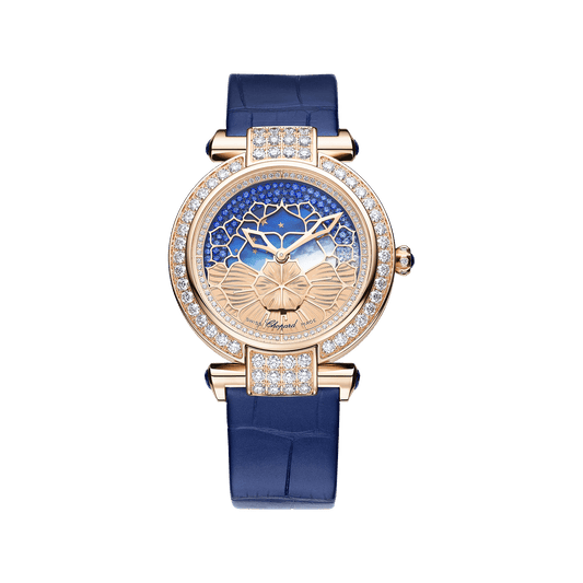 Chopard IMPERIALE Day & Night 36 mm Blue Dial with Diamonds 18k Rose Gold Alligator Leather Strap 385388-5001