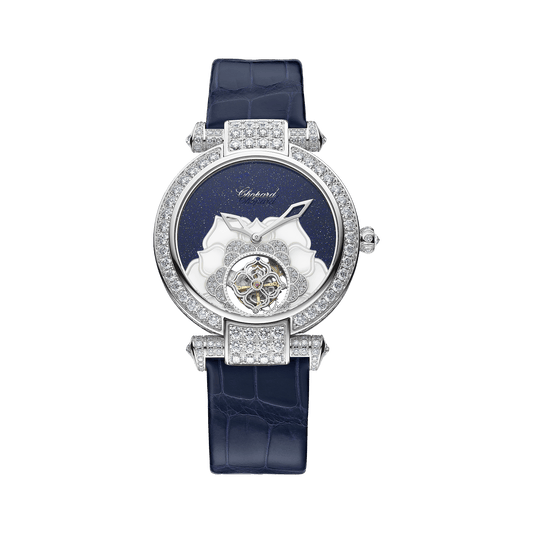 Chopard IMPERIALE Flying Tourbillon 36 mm Blue Dial with Diamonds 18K White Gold Alligator Leather Strap 385389-1001