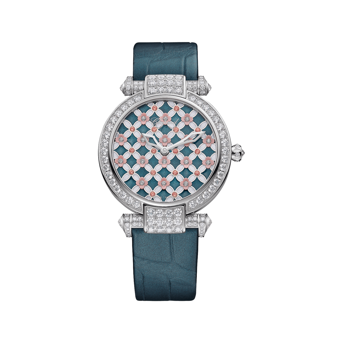 Chopard IMPERIALE MÉTIERS D'ART 36 mm Blue Dial with Diamonds 18K White Gold Alligator Leather Strap 385392-1001