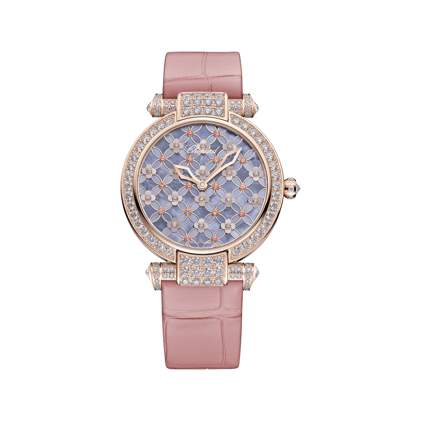 Chopard IMPERIALE MÉTIERS D'ART 36 mm Blue Dial with Diamonds 18k Rose Gold Alligator Leather Strap 385392-5001