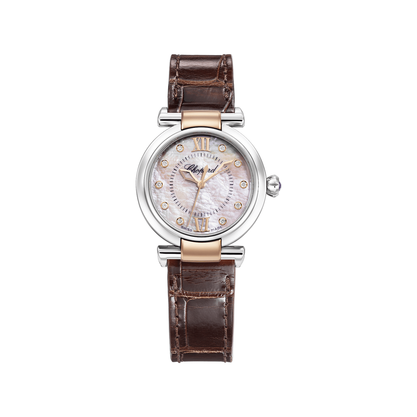 Chopard IMPERIALE 29 mm Mother-Of-Pearl Dial with Diamonds 18K Rose Gold And Stainless Steel Alligator Leather Strap 388563-6013