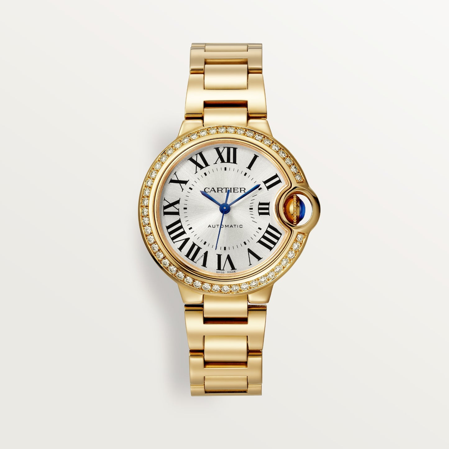 Cartier Ballon Bleu 33 mm Yellow Gold Silver Sunray Dial Bracelet WJBB0069