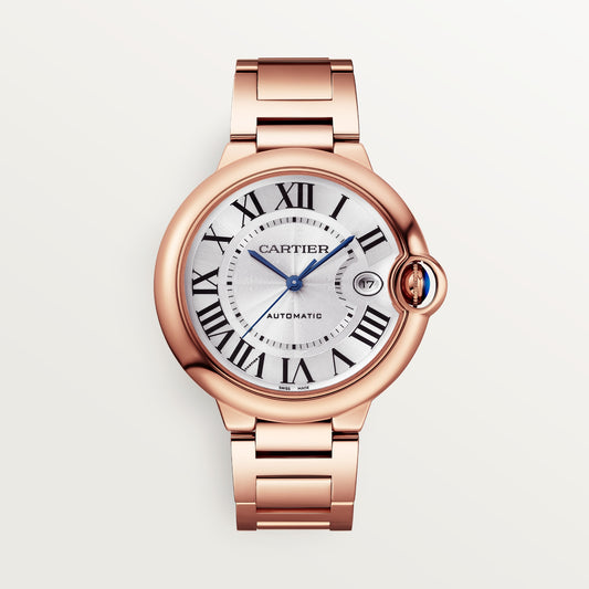 Cartier Ballon Bleu 40 mm 18k Rose Gold Silver Dial Bracelet WGBB0039