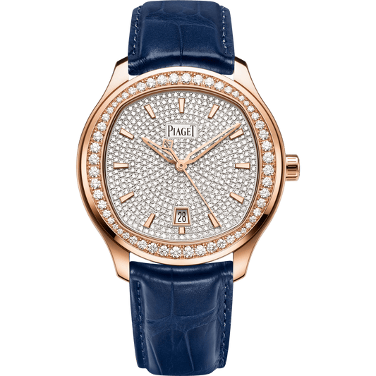 Piaget Piaget Polo Date watch 42 mm Diamond Paved Dial 18k Rose Gold Alligator Strap G0A44011