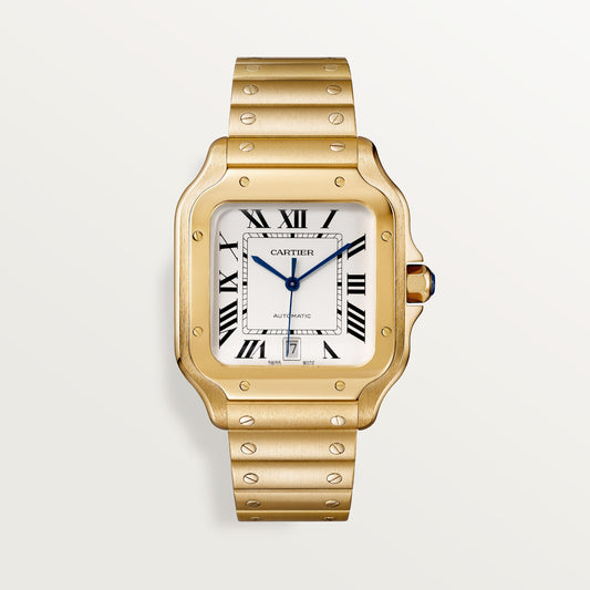 Cartier Santos Large Yellow Gold Silver Dial Bracelet WGSA0029