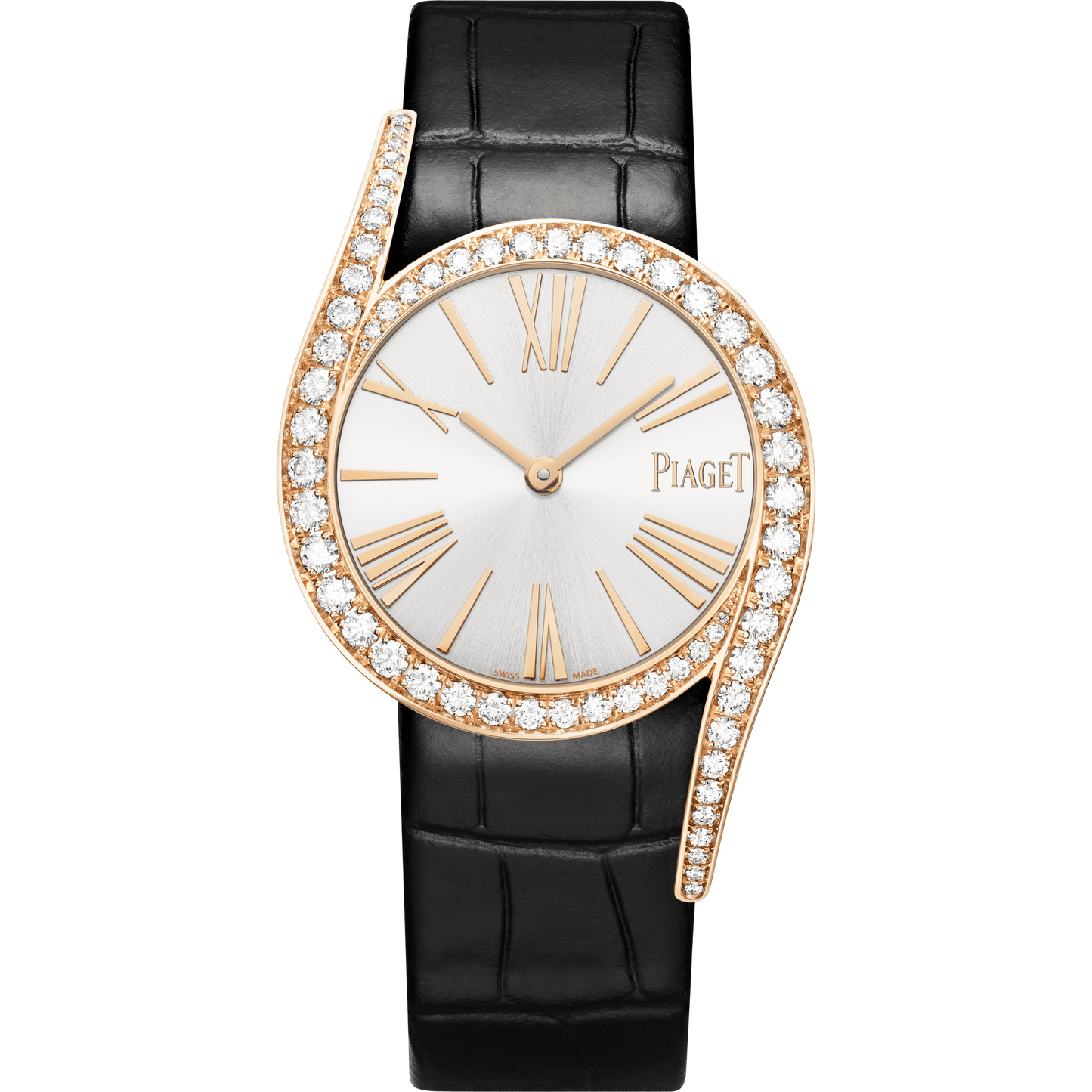 Piaget Limelight Gala watch 32 mm Silver Dial with Diamonds 18k Rose Gold Alligator Strap G0A48361