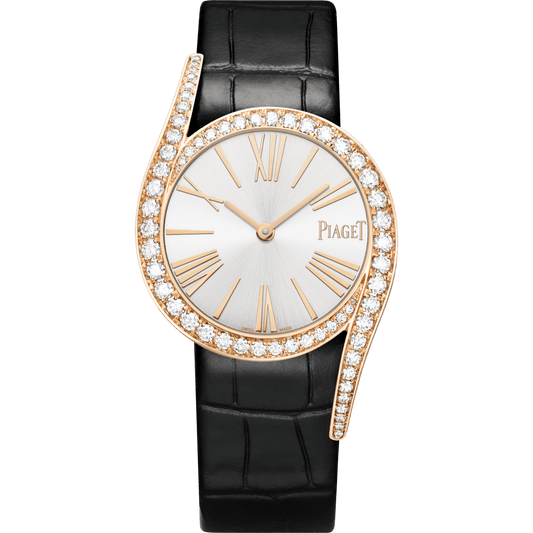 Piaget Limelight Gala watch 32 mm Silver Dial with Diamonds 18k Rose Gold Alligator Strap G0A48361