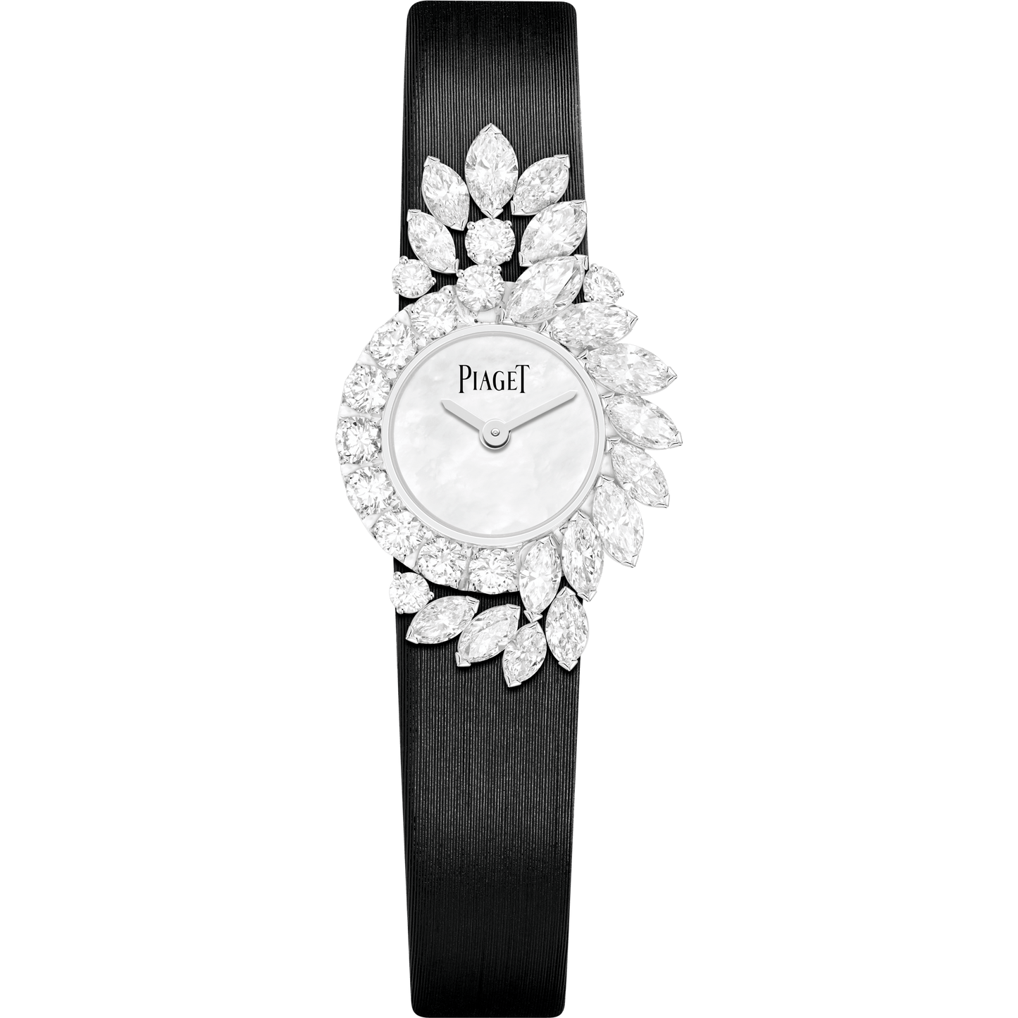 Piaget Piaget Treasures High Jewelry watch 18 mm White Mother-Of-Pearl Dial with Diamonds 18K White Gold Satin Strap G0A45037