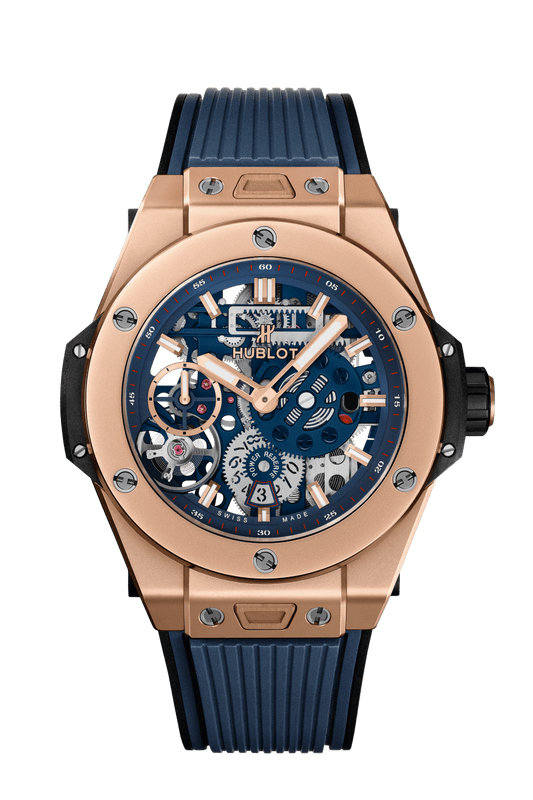 Hublot Big Bang MECA-10 King Gold Blue 45 mm Transparent Dial Microblasted 18K King Gold Rubber Strap 414.OI.5123.RX