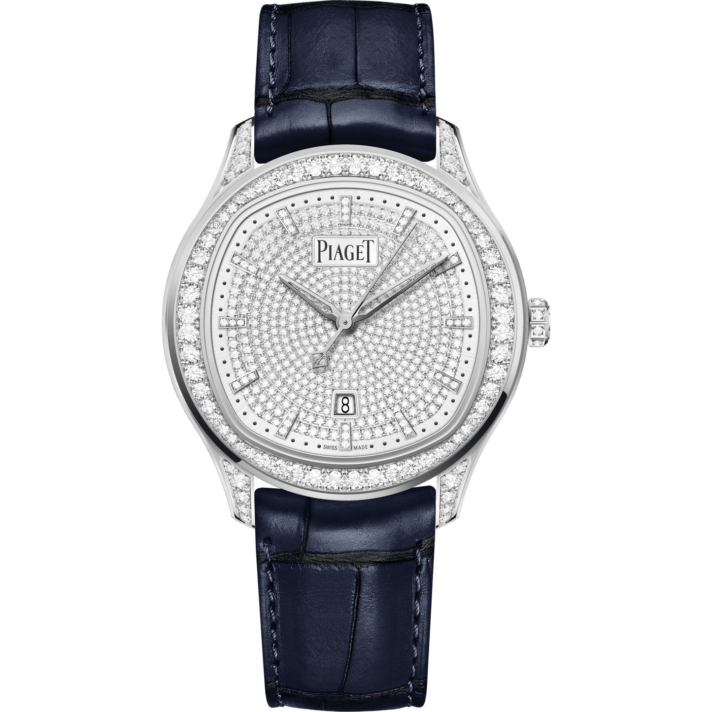 Piaget Piaget Polo Date watch 36 mm Diamond Paved Dial 18K White Gold Alligator Strap G0A46024