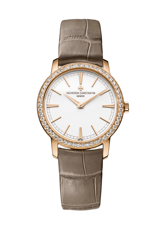 Vacheron Constantin Traditionnelle manual-winding 33 mm Silver Dial with Diamonds 18K Pink Gold Alligator Leather Strap 81590/000R-9847